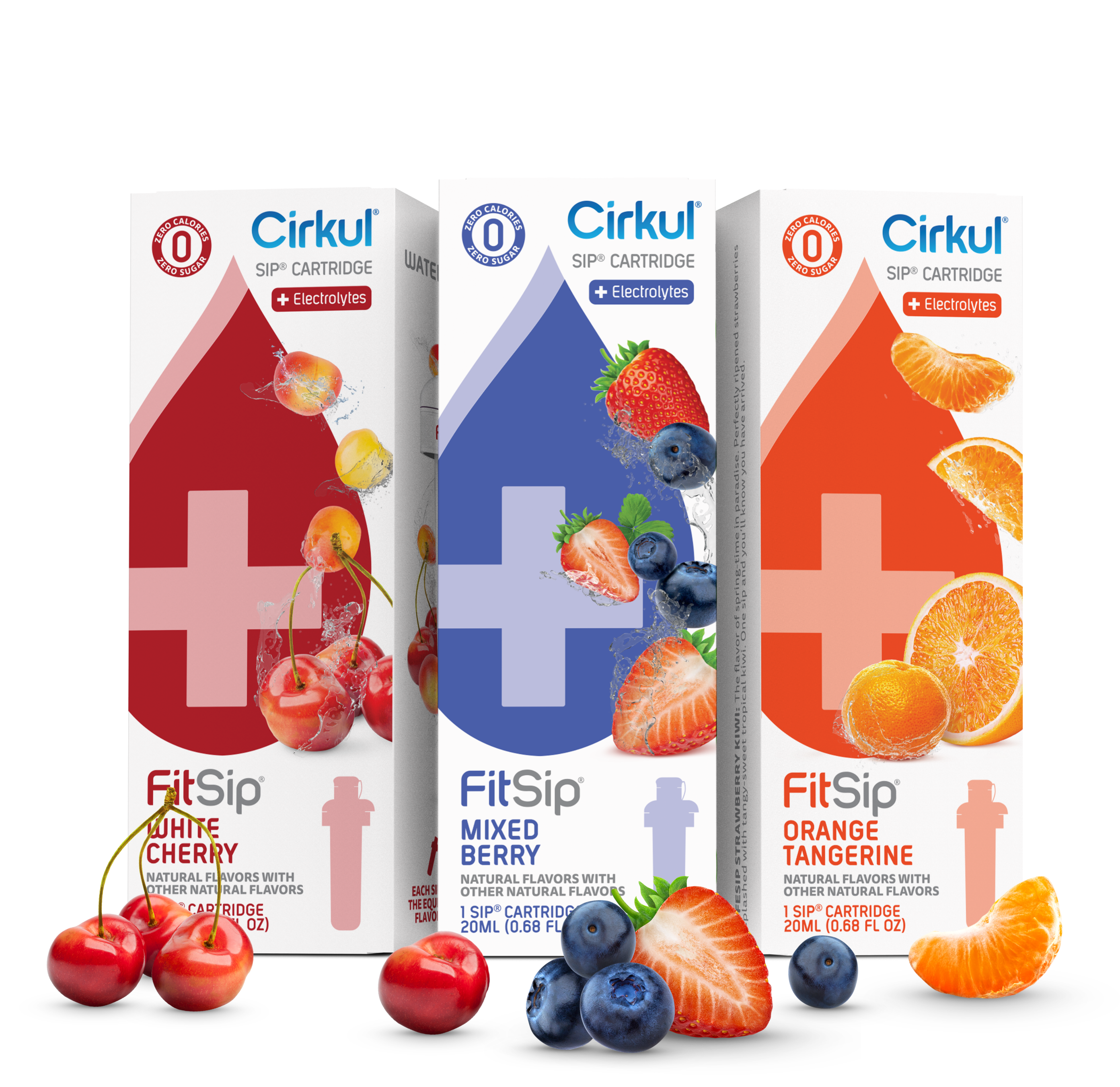 FitSip White Cherry, FitSip Mixed Berry, and FitSip Orange Tangerine