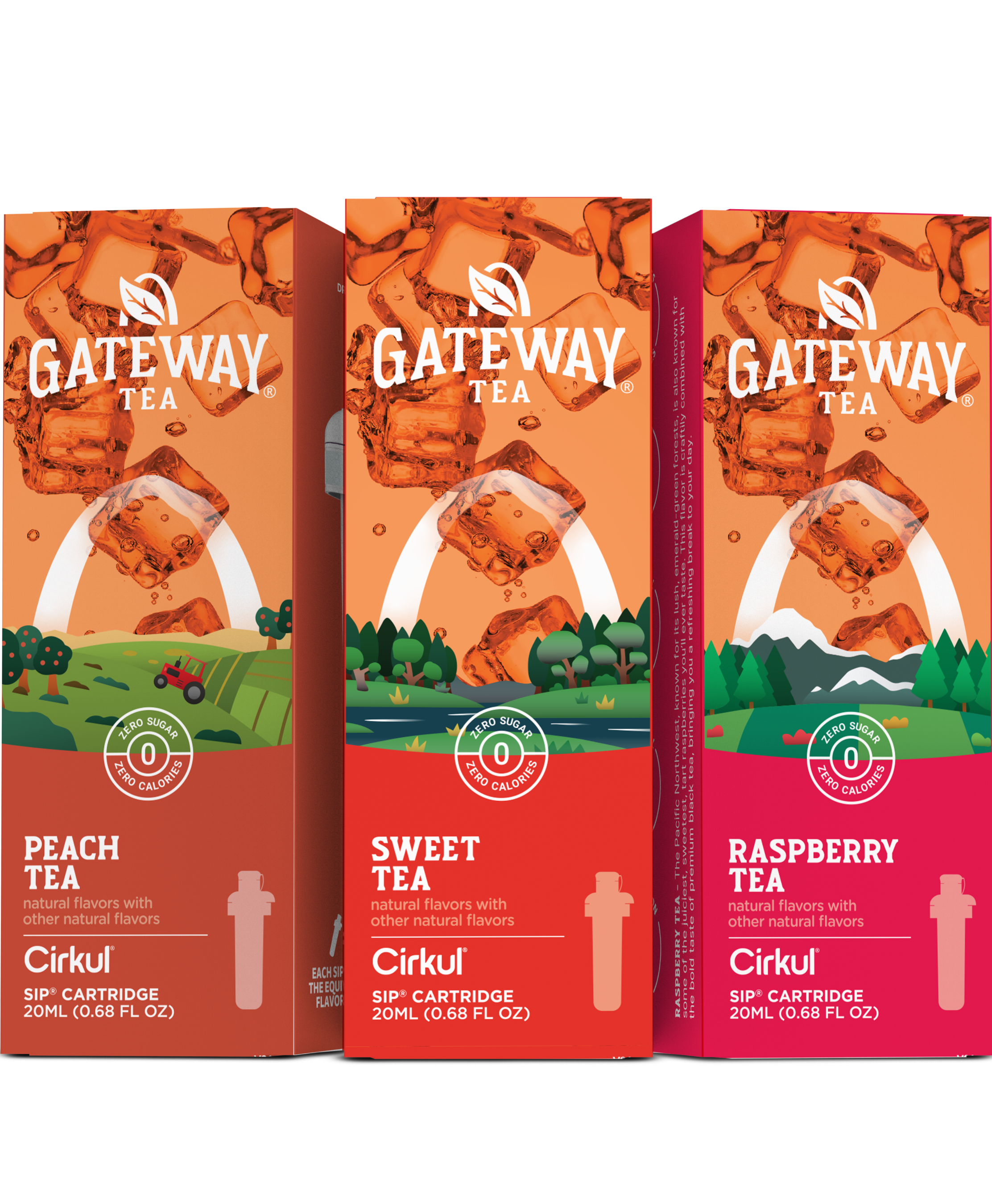 Gateway Tea Peach Tea, Gateway Tea Raspberry Tea, and Gateway Tea Sweet Tea