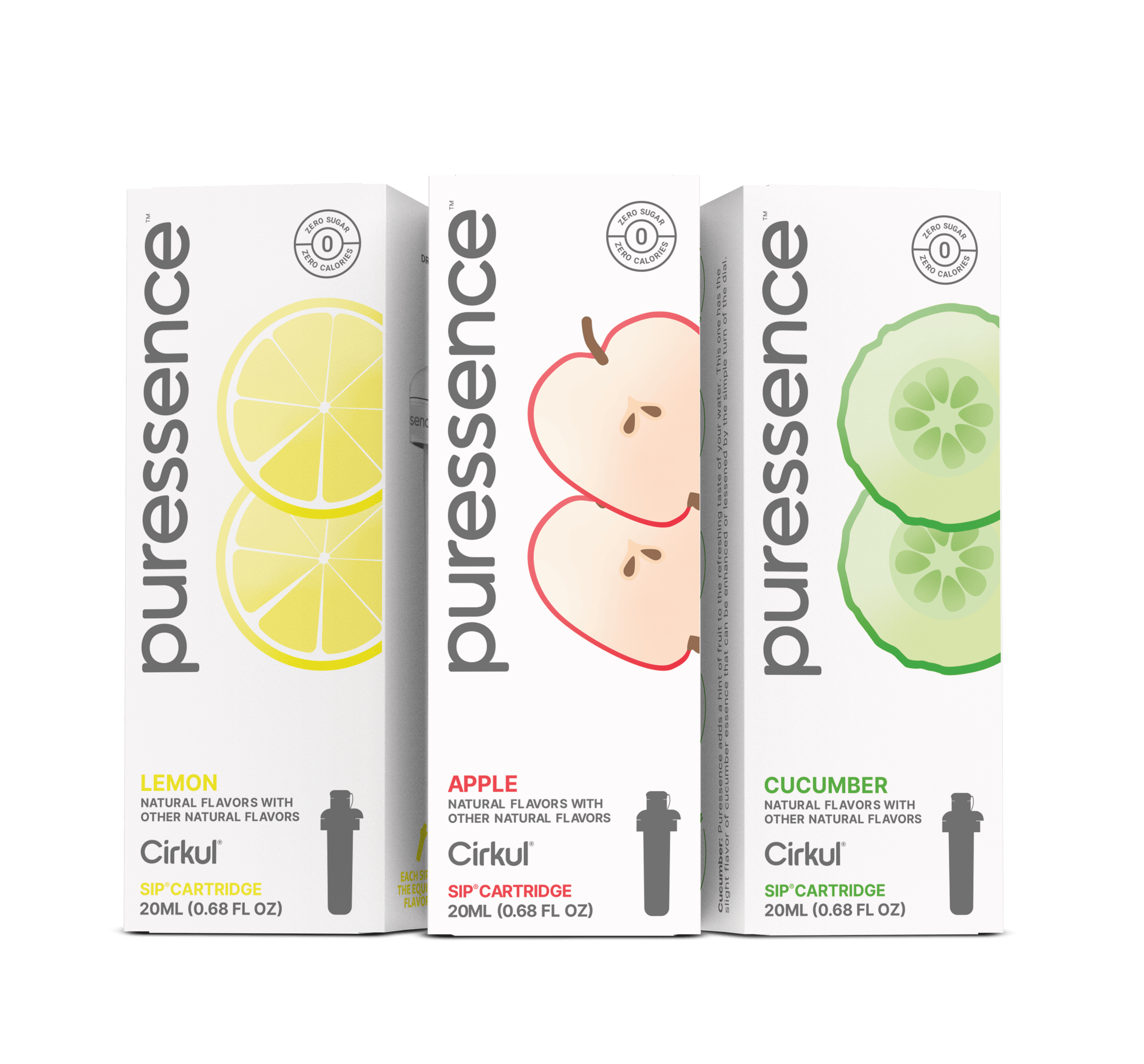 Puressence Lemon, Puressence Apple, and Puressence Cucumber