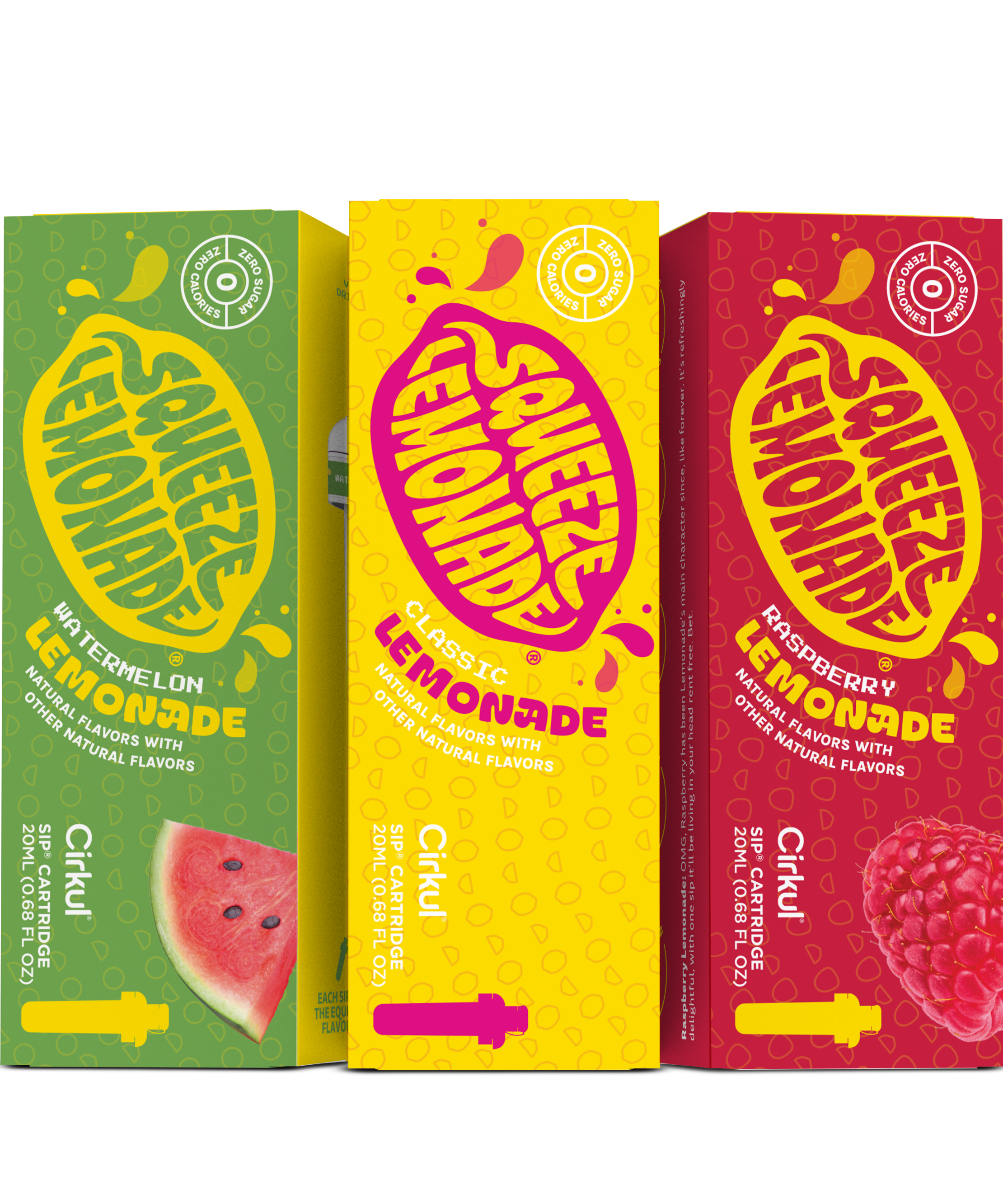 Squeeze Watermelon Lemonade, Squeeze Classic Lemonade, and Squeeze Raspberry Lemonade