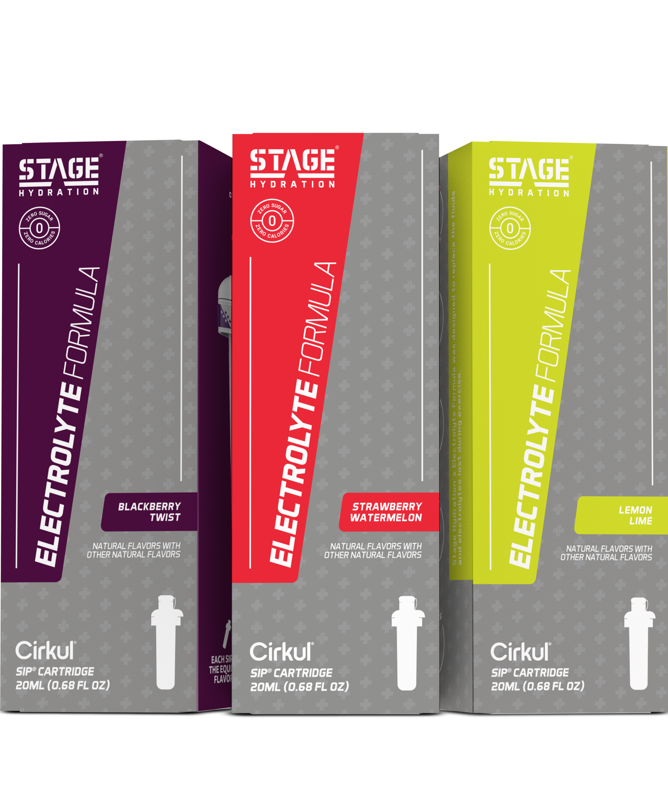 Stage Blackberry Twist, Stage Strawberry Watermelon, and Stage Lemon Lime