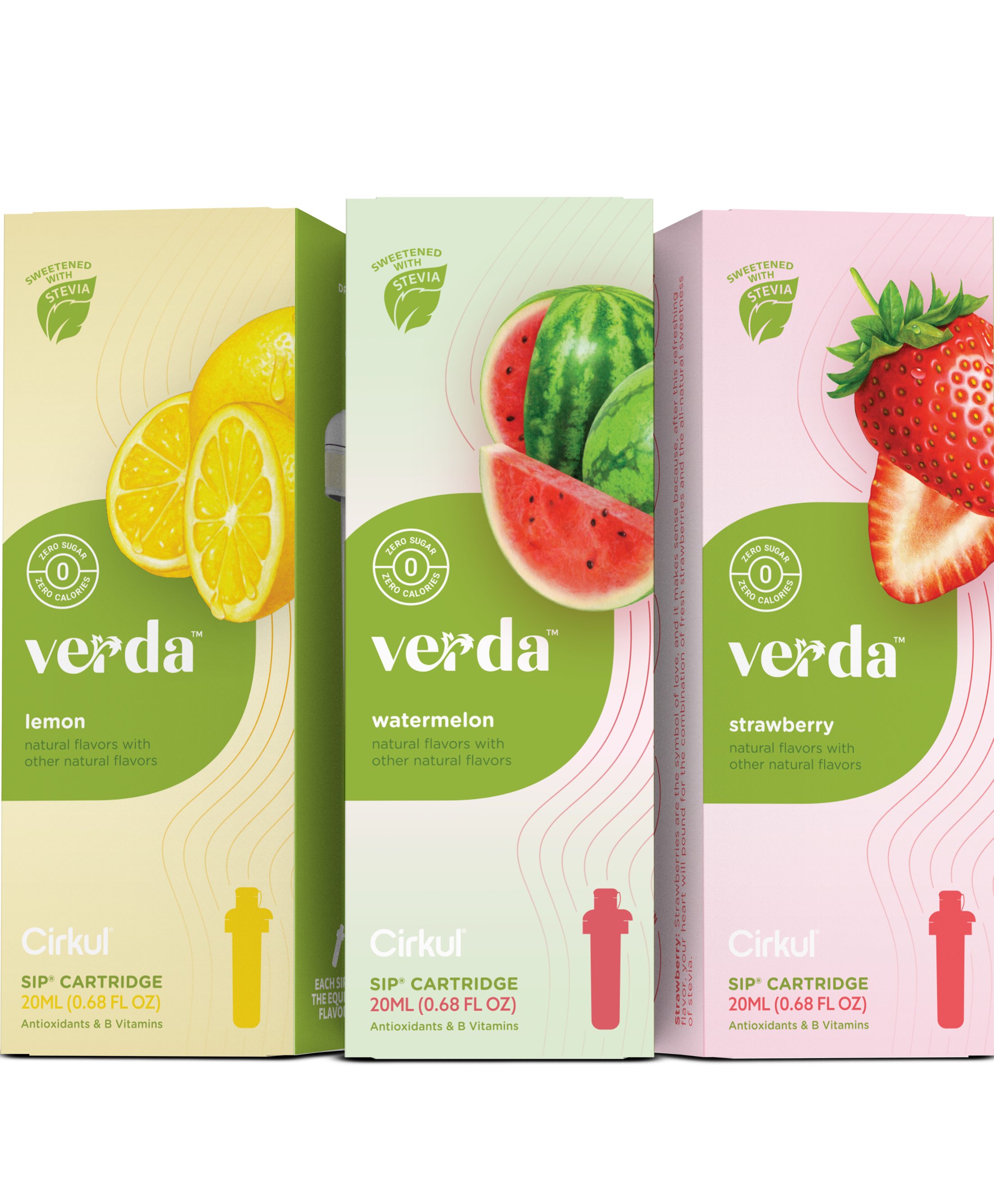 Verda Clementine, Verda Lemon, and Verda Strawberry