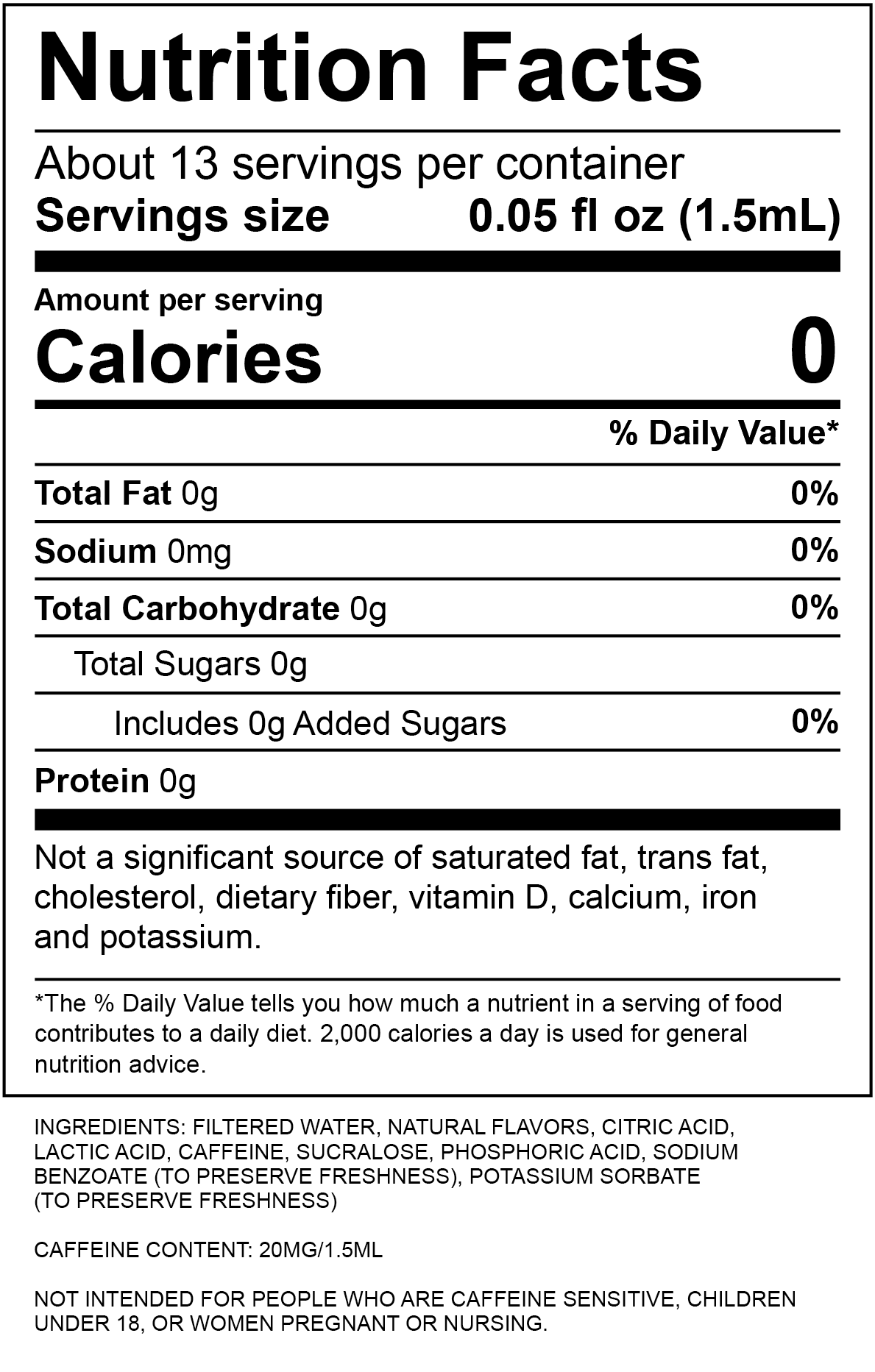 Paradise Refresher Nutrition Label