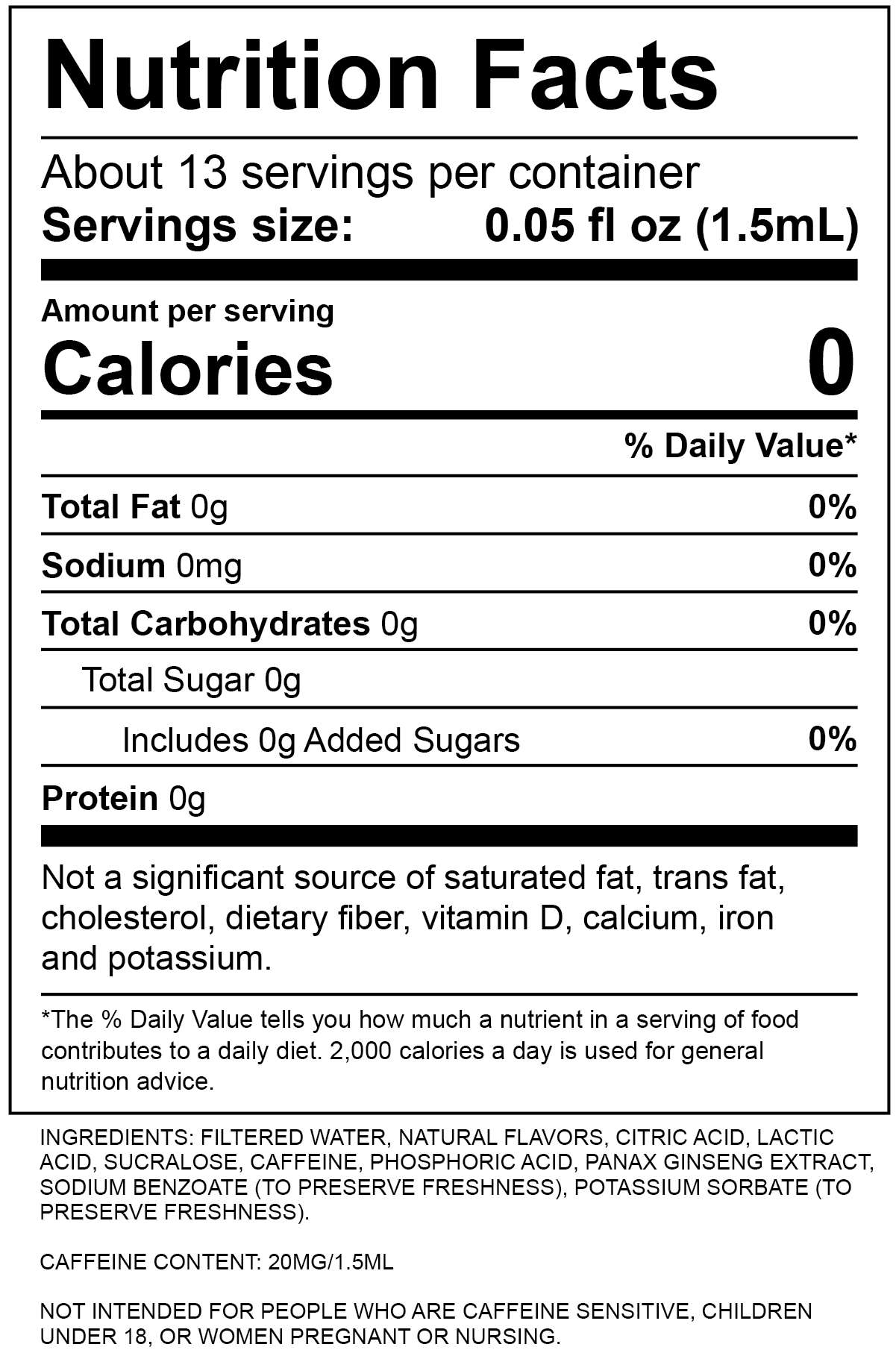 Pear Tea Nutrition Label