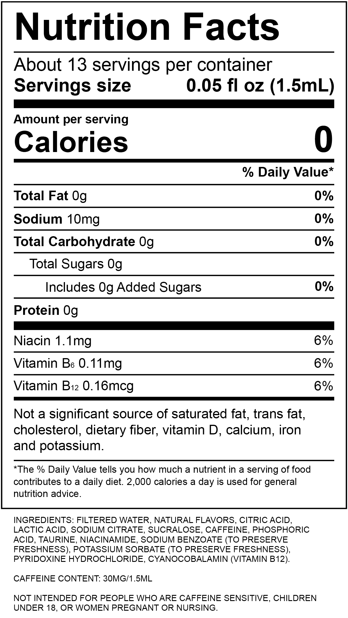 Blue Raspberry Nutrition Label