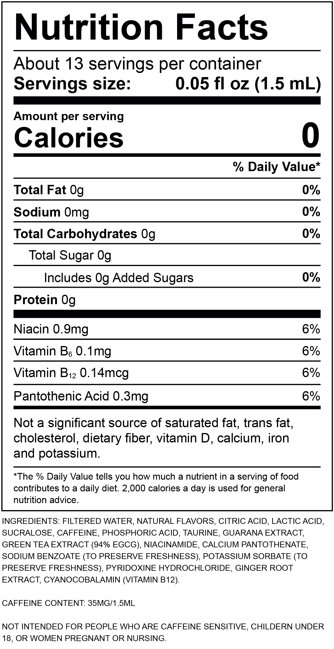 Tropical Fusion Nutrition Label